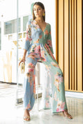 Conjunto pantalon blusa bicolor flores