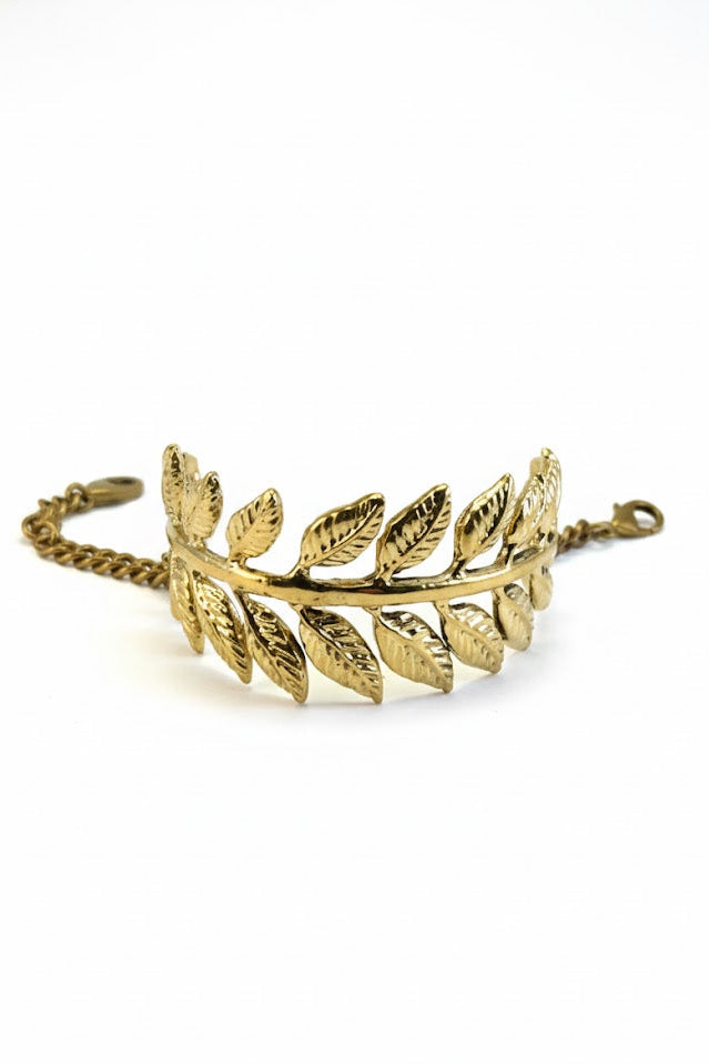 Pulsera brazalete corona de hojas doradas