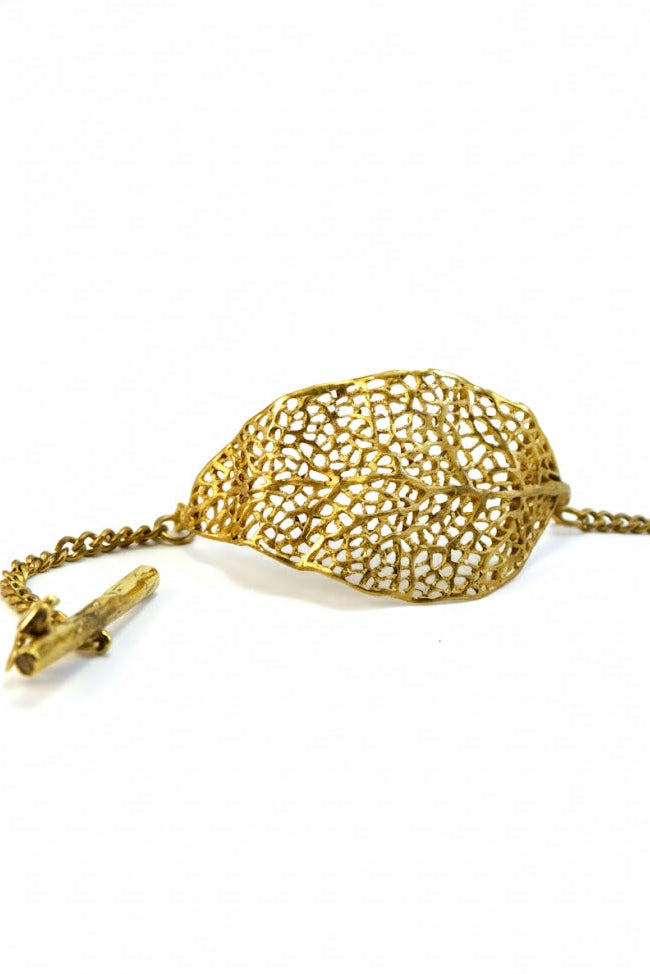 Pulsera brazalete hoja dorada