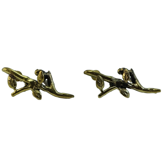 Pendientes pájaro en rama dorada