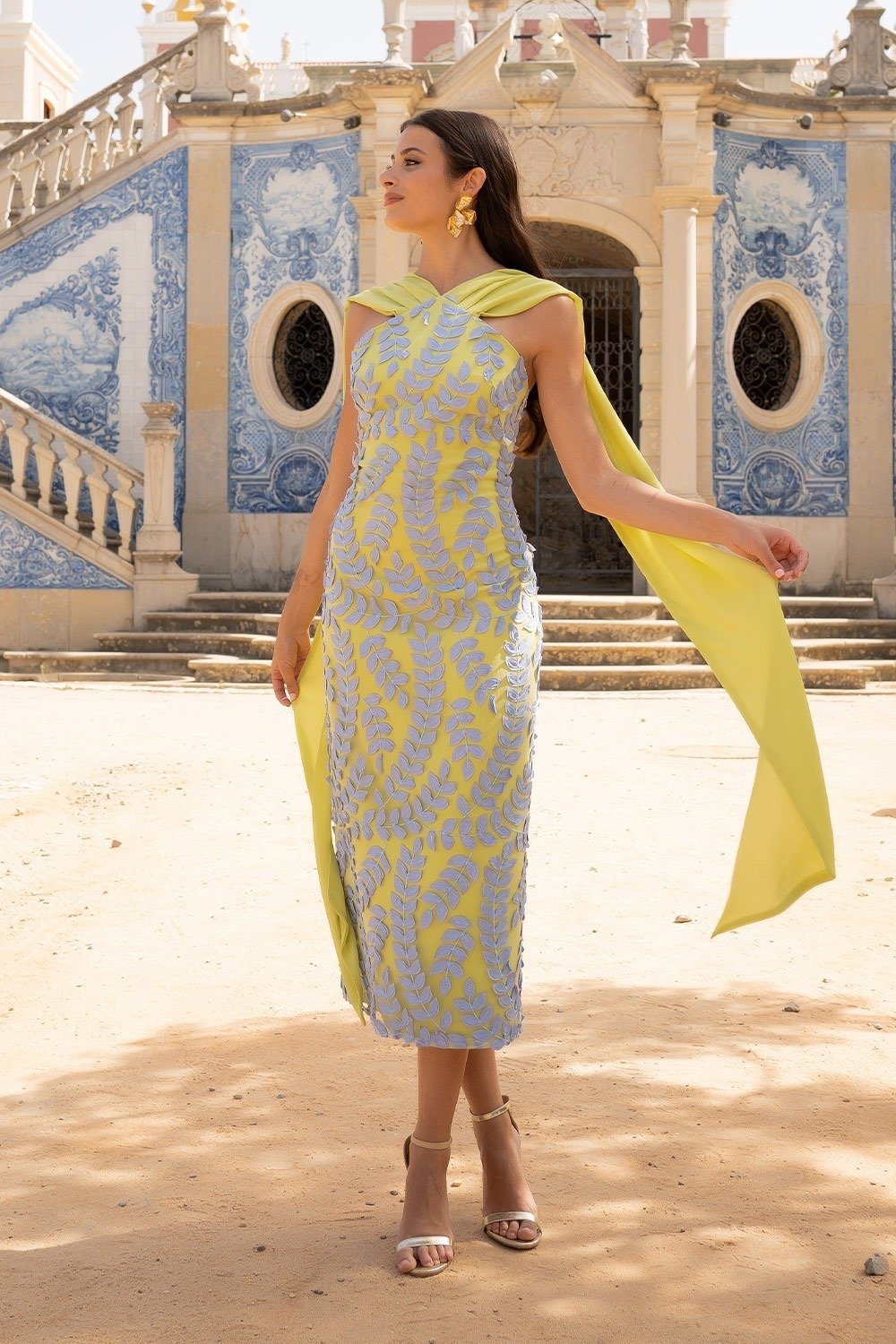 VESTIDO HOJAS TIRAS CUELLO