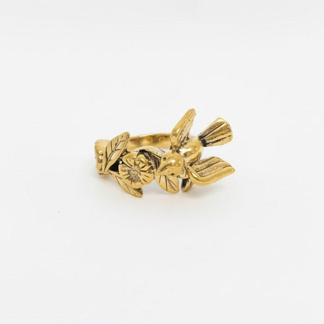 Anillo pájaro y flor
