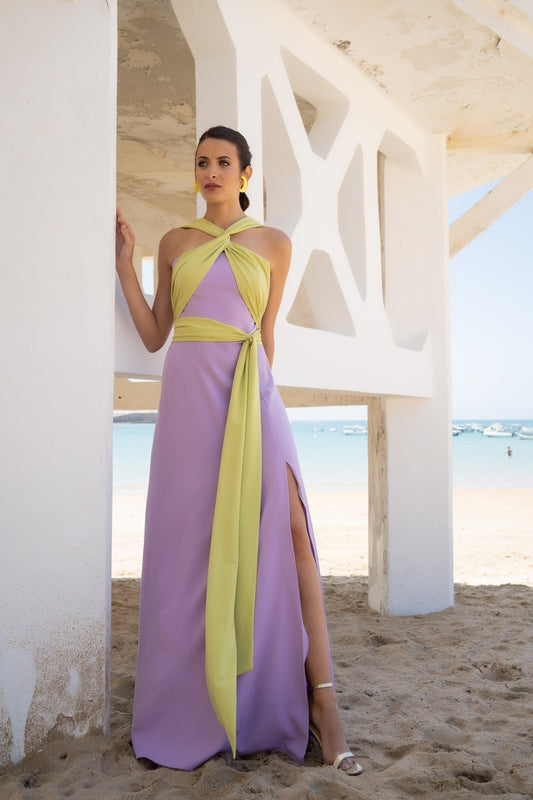 Vestido largo tiras drapeados