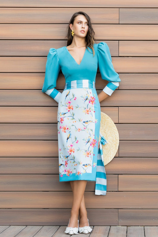 Conjunto falda lavanda pajaros