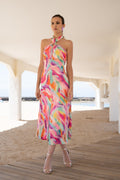 Vestido argolla anudado al cuello estampado