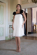 Vestido midi volantes tul lazos hombros