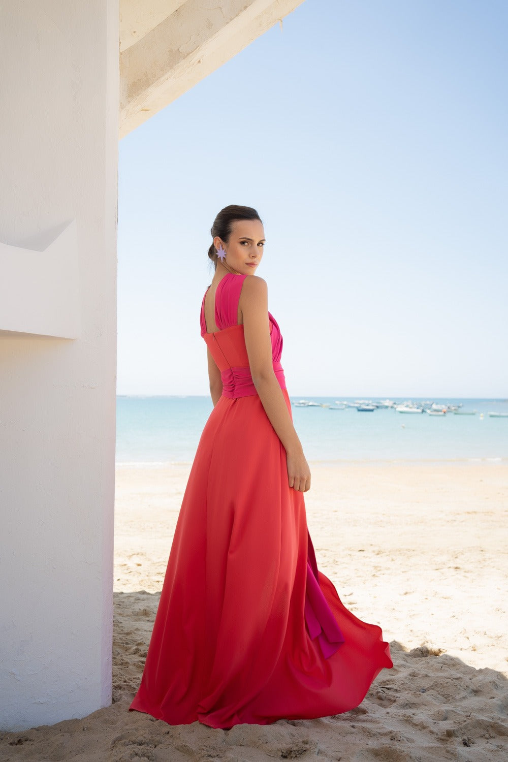 Vestido largo tiras drapeados