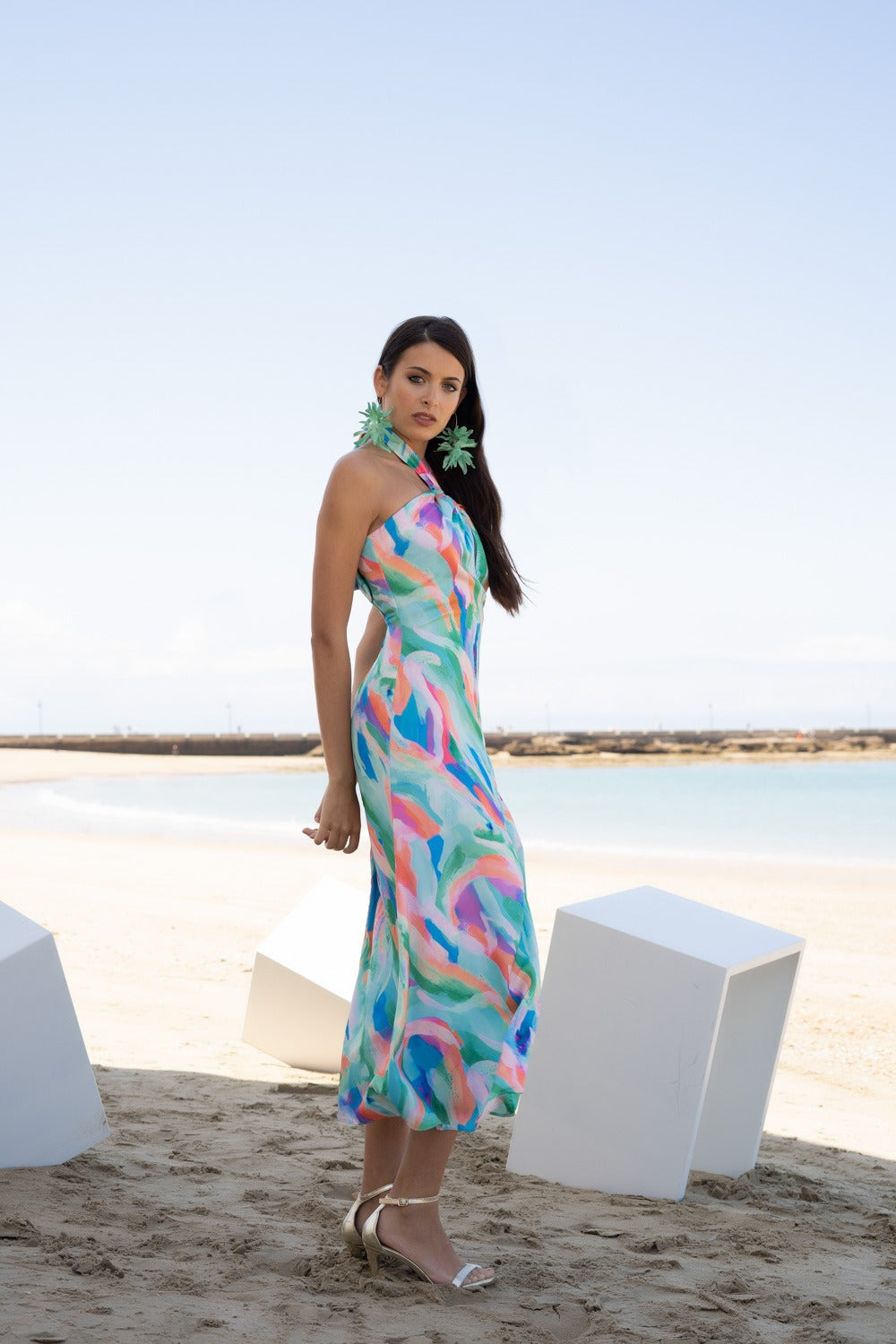 Vestido argolla anudado al cuello estampado