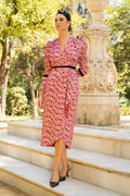 Vestido estampado mangas fruncidas